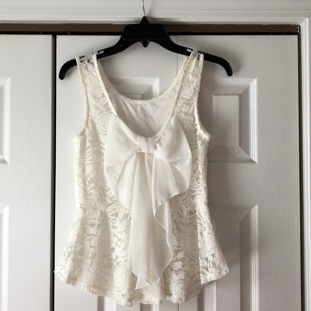 Lace Bow Back Peplum Top